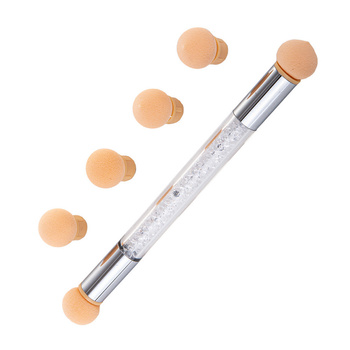 Dwustronny pędzel gąbka do ombre i nail art z cyrkoniami biały