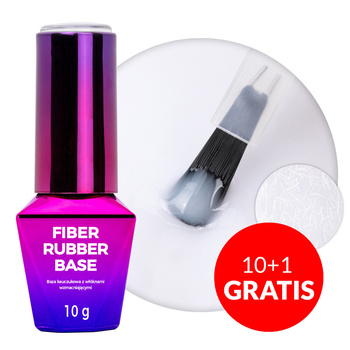 10+1gratis Baza kauczukowa LED/UV z włóknami Molly Nails Rubber Fiber Base Milky 10g
