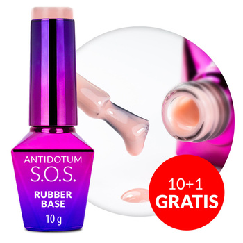 10+1gratis Baza kauczukowa elastyczne paznokcie S.O.S. Antidotum Molly Nails Rosy Mist 10g