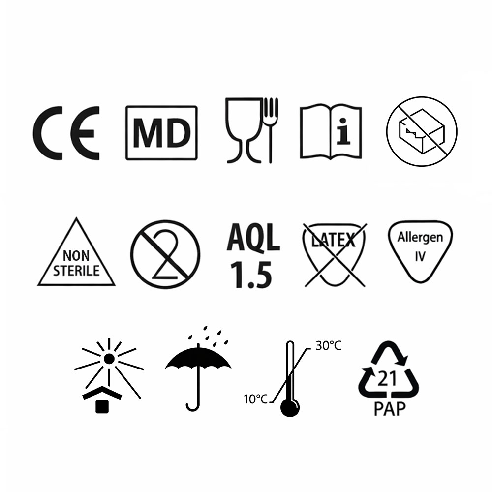 Rękawiczki jednorazowe nitrylowe diagnostyczne i ochronne Medisterill rozmiar M czarne 100szt PIKTOGRAMY