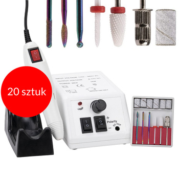20sztuk Frezarka do manicure 15W No Name z kompletem frezów biała white DM298 20 000 obrotów