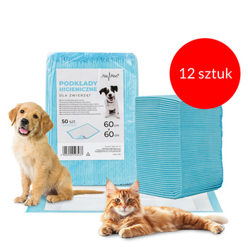 12sztuk Podkłady mata maty chłonne dla psa nauka sikania higiena czystość AlleMed 50 szt. 60x60 cm niebieskie