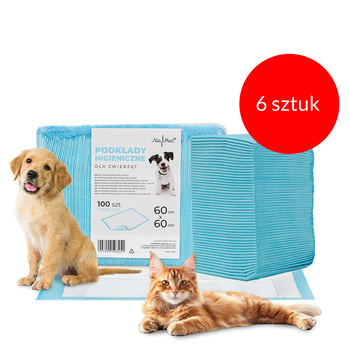 6sztuk Podkłady mata maty chłonne dla psa nauka sikania higiena czystość AlleMed 100 szt. 60x60 cm niebieskie