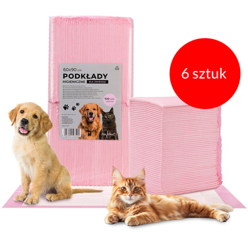 6sztuk Podkłady mata maty chłonne dla psa nauka sikania higiena czystość AlleMed 100 szt. 60x90 cm różowe