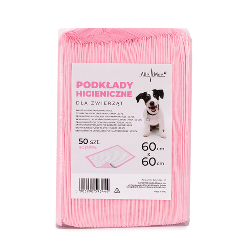 12sztuk Podkłady mata maty chłonne dla psa nauka sikania higiena czystość AlleMed 50 szt. 60x60 cm różowe