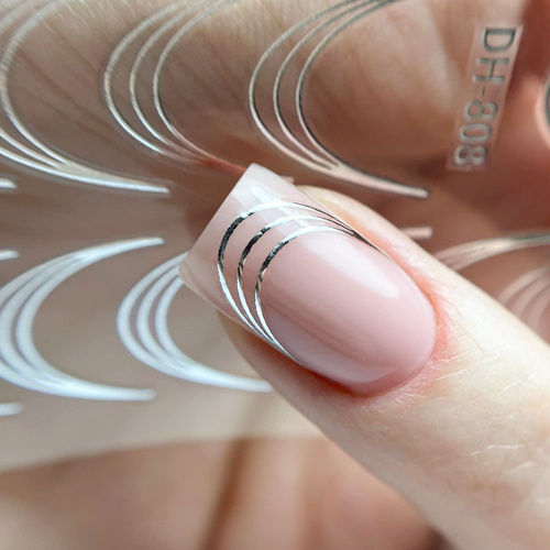 Naklejki samoprzylepne na paznokcie/ French/ Francuska linia uśmiechu 39szt silver DH-808