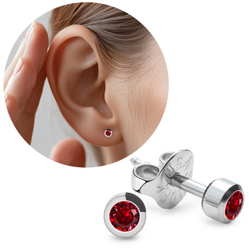 Kolczyki Studex Plus rubin w oprawie srebrne