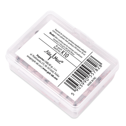 Kapturki do manicure i pedicure mandrele nakładki ścierne mini cylinder 3mm gradacja 240 różowe 50 szt.