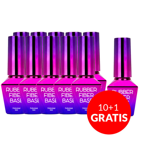 10+1gratis Baza kauczukowa budująca z włóknami jedwabnymi Molly Nails Rubber Fiber Base Silky Shimmer 10g