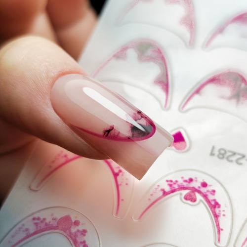 Naklejki samoprzylepne na paznokcie 5D/ French/ Francuska linia uśmiechu 20szt pink SD-2281