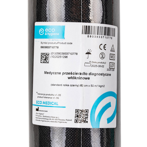 Jednorazowy podkład medyczny serweta włókninowa Eco&Hygiene 60 cm x 50 m czarny