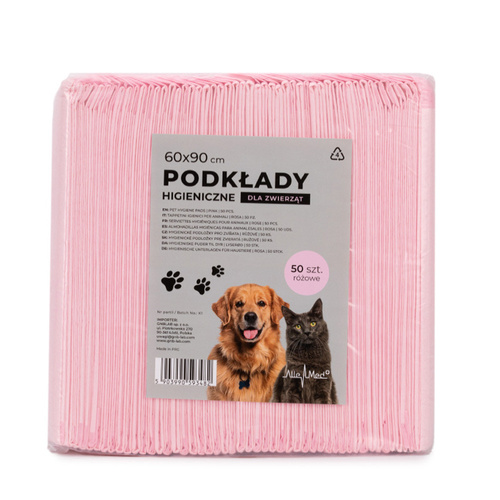 Podkłady mata maty chłonne dla psa nauka sikania higiena czystość AlleMed 50 szt. 60x90 cm różowe