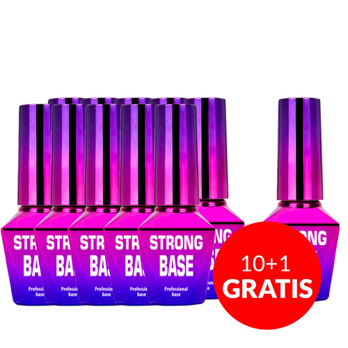 10+1gratis Baza hybrydowa Strong Base Molly Nails Clear HEMA/Di-HEMA Free 10g