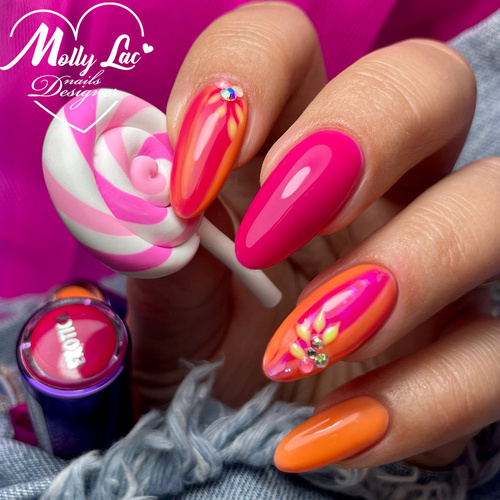 Baza kauczukowa z kolorem 2w1 neonowa do szybkiego manicure i pedicure Fluo Rubber Base 2in1 MollyLac Cool Swirl 10 gram Nr 2