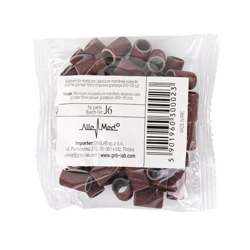 Kapturki do manicure i pedicure mandrele nakładki ścierne cylinder 6mm gradacja 240 AlleMed brązowe 50 szt