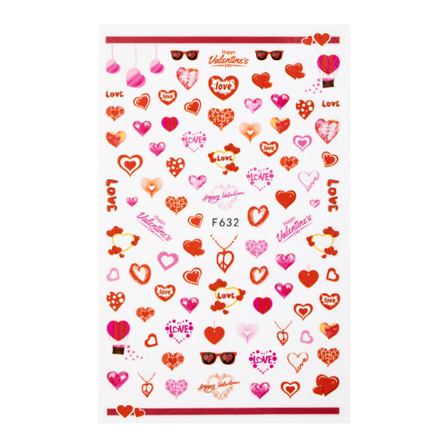 Naklejki do paznokci samoprzylepne walentynkowe serca F632
