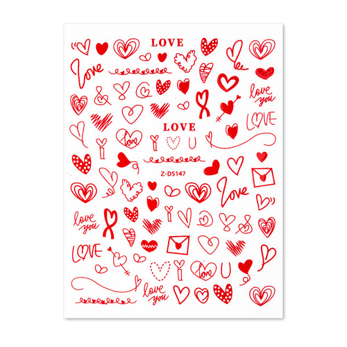 Naklejki do paznokci cienkie samoprzylepne serduszka Z-D5147 czerwone