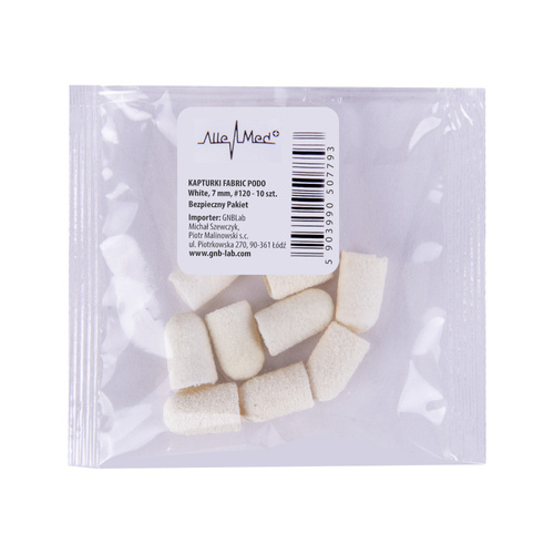 Kapturki do pedicure 7 mm gradacja 120 10 szt Fabric Podo AlleMed Biały White
