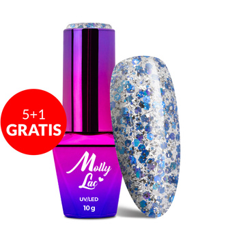 5+1gratis Lakier hybrydowy brokatowy MollyLac Born To Glow Dreamlife 10 g Nr 574