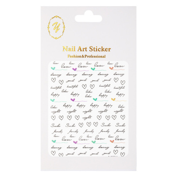 Naklejki do paznokci cienkie samoprzylepne serduszka napisy Z-D5744