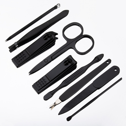 Zestaw 9 akcesoriów kosmetycznych do manicure, pedicure i regulacji brwi w korkowym etui - CC044