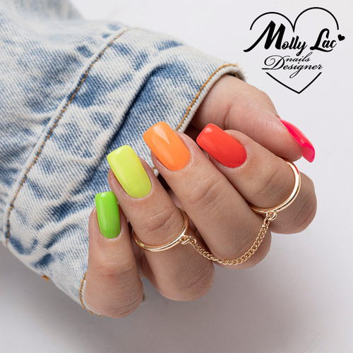 Baza kauczukowa z kolorem 2w1 neonowa do szybkiego manicure i pedicure Fluo Rubber Base 2in1 MollyLac Fruity Rooty 10 gram Nr 1