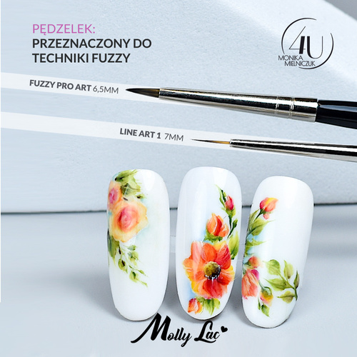 Pędzelek do zdobień farb akrylowych akwarelowych żelu paint żelu Fuzzy Pro Art długość włosia 6,5mm 4U Monika Mielniczuk