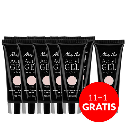 11+1gratis Akrylożel Polygel żel budujący do przedłużania AcrylGel Molly Nails HEMA/Di-HEMA Free Nude 30 ml