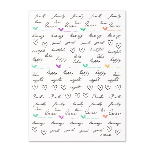 Naklejki do paznokci cienkie samoprzylepne serduszka napisy Z-D5744