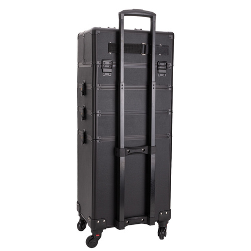 Kuferek kosmetyczny XXXL 4w1 walizka kosmetyczna na kółkach obrotowych 360 - Czarny gładki z czarnymi okuciami