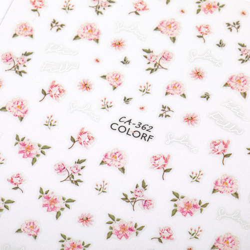 Naklejki do paznokci samoprzylepne kwiaty napisy CA-362