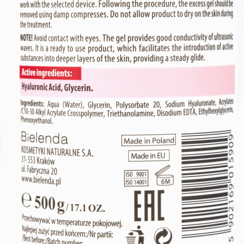 Kontakt- Żel do zabiegów z ultradźwiękami Bielenda 500 g