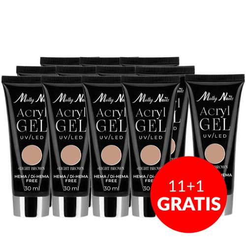 11+1gratis Akrylożel Polygel żel budujący do przedłużania AcrylGel Molly Nails HEMA/Di-HEMA Free Light Brown 30 ml