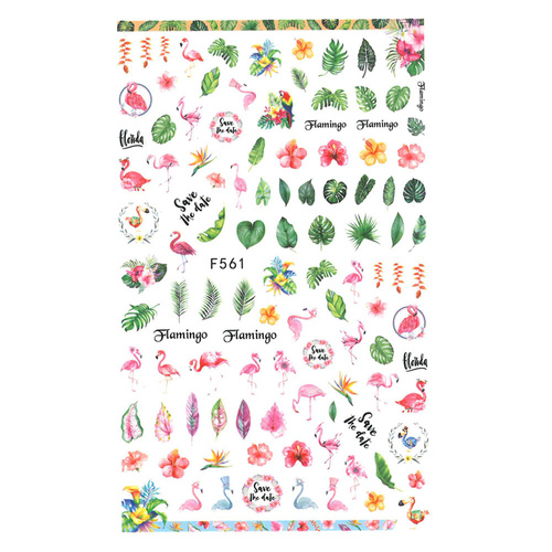 Naklejki do paznokci cienkie samoprzylepne rośliny flamingi F561