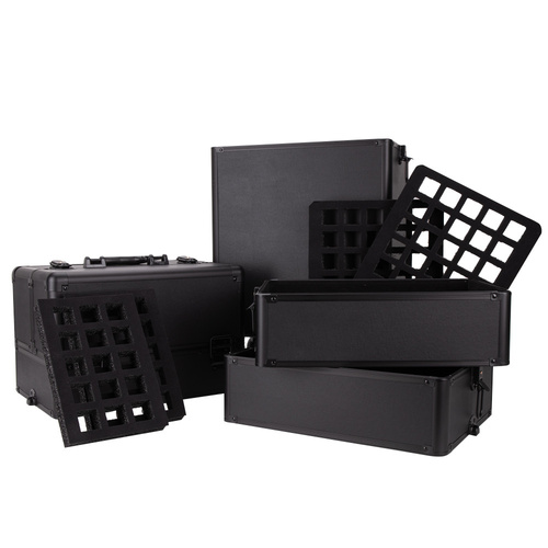 Kuferek kosmetyczny XXXL 4w1 walizka kosmetyczna na kółkach obrotowych 360 - Czarny gładki z czarnymi okuciami