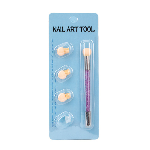 Dwustronny pędzel gąbka do ombre i nail art stempel z cyrkoniami fioletowy