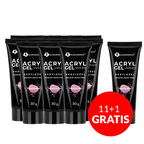 11+1gratis Acryl Gel akrylożel Allepaznokcie HEMA/Di-HEMA Free French Pink 30g