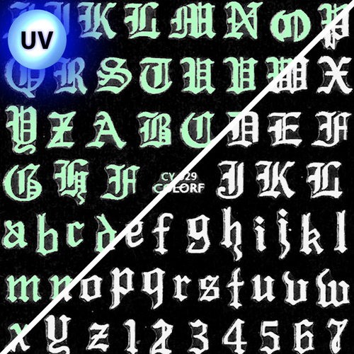 Naklejki do paznokci cienkie samoprzylepne świecące w UV litery CY-029