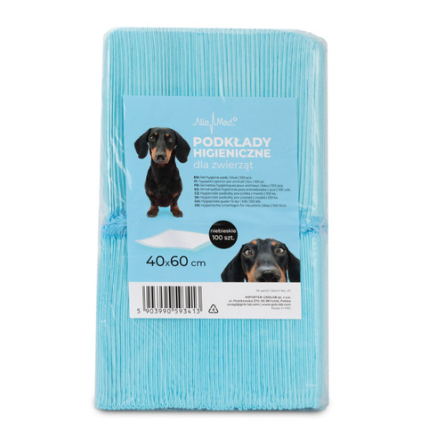 8sztuk Podkłady mata maty chłonne dla psa nauka sikania higiena czystość AlleMed 100 szt. 40x60 cm niebieskie