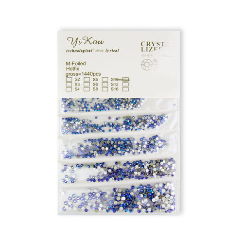 Cyrkonie do paznokci szklane Blue Zircon AB mix rozmiarów ok.1440 szt paczka