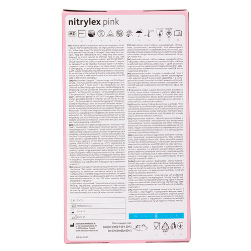 Rękawiczki jednorazowe nitrylowe diagnostyczne i ochronne Mercator rozmiar M różowe 100 szt