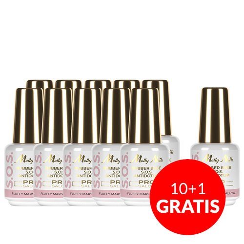 10+1gratis Baza kauczukowa elastyczne paznokcie do ozdób S.O.S. Antidotum Pro Salon Molly Nails Fluffy Marshmallow 15g