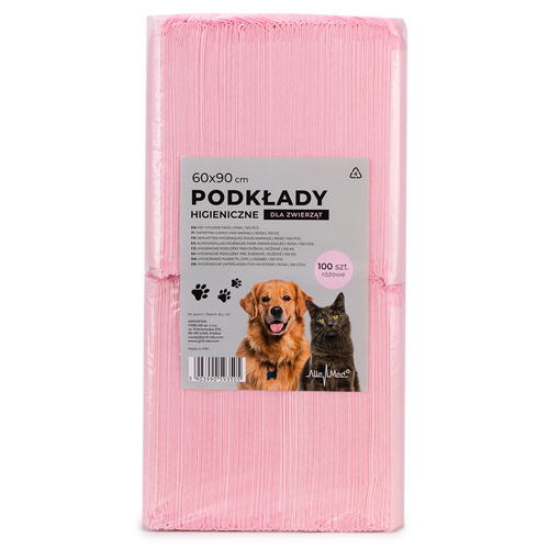 Podkłady mata maty chłonne dla psa nauka sikania higiena czystość AlleMed 100 szt. 60x90 cm różowe