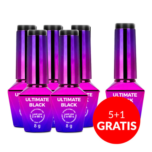5+1gratis Lakier hybrydowy Molly Nails Ultimate Black HEMA/Di-HEMA free 8g