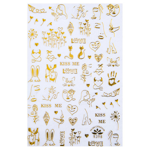 Naklejki do paznokci cienkie samoprzylepne walentynkowe R398 złote