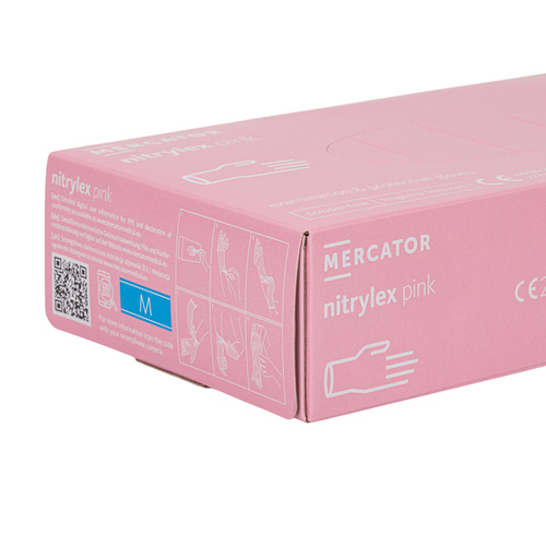 Rękawiczki jednorazowe nitrylowe diagnostyczne i ochronne Mercator rozmiar M różowe 100 szt