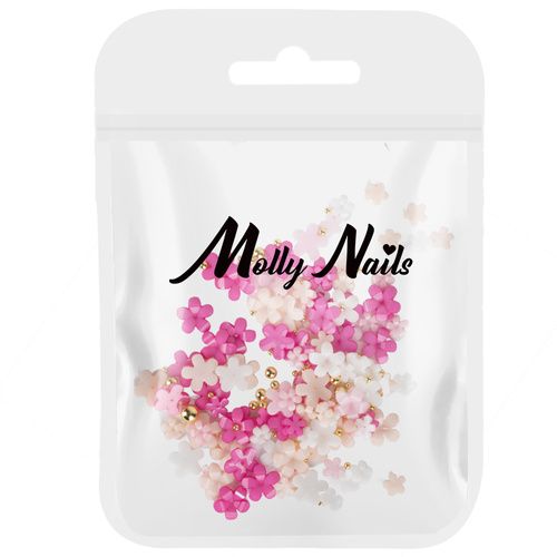 Ozdoby do paznokci kwiatki akrylowe + kulki Molly Nails mix kolorów 150 sztuk Nr 1