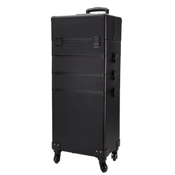 Kuferek kosmetyczny XXXL 4w1 walizka kosmetyczna na kółkach obrotowych 360 - Czarny gładki z czarnymi okuciami