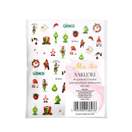 Naklejki do paznokci cienkie samoprzylepne świąteczne Molly Nails MS-C263