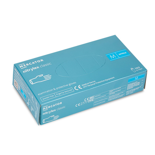 Rękawiczki jednorazowe nitrylowe diagnostyczne i ochronne Mercator rozmiar M niebieskie 100 szt